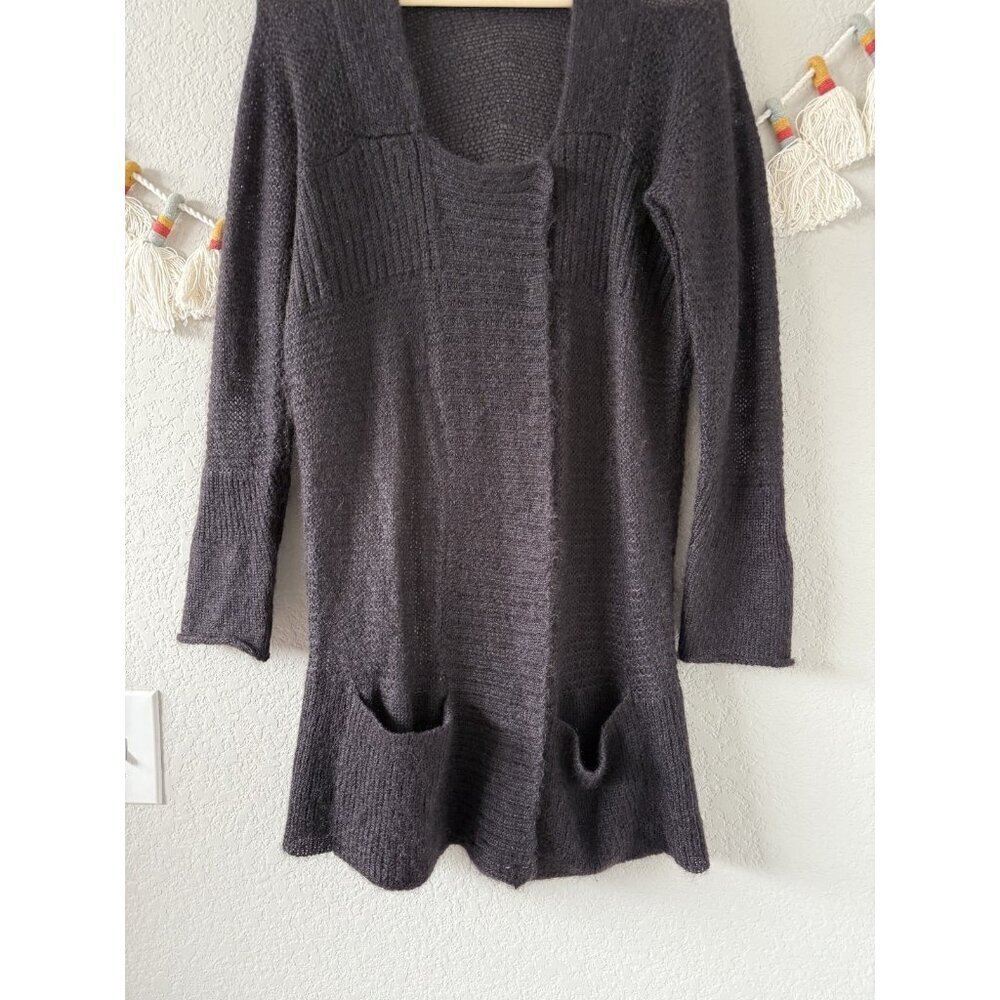 Eileen Fisher Mohair Wool Open Knit Snap Button Longline Cardigan Deep Purple S - Picture 4 of 9